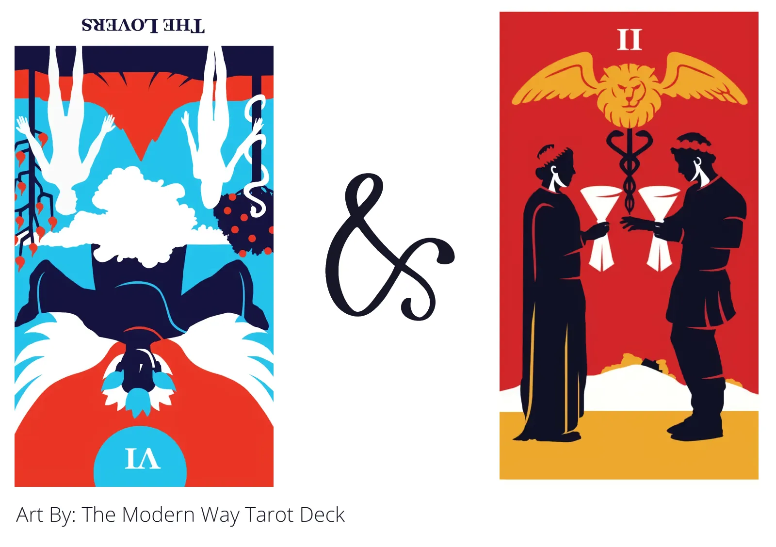 the lovers reversed and two of cups tarot cards together