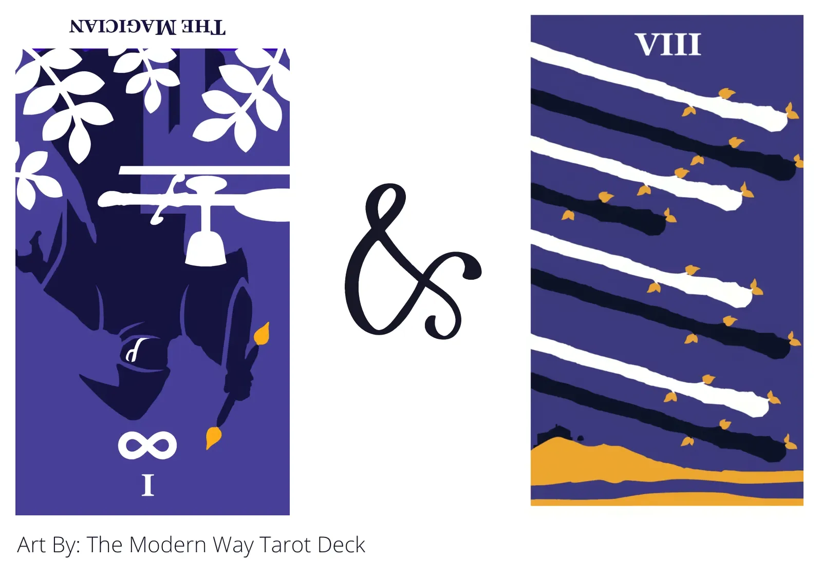 the magician reversed and eight of wands tarot cards together