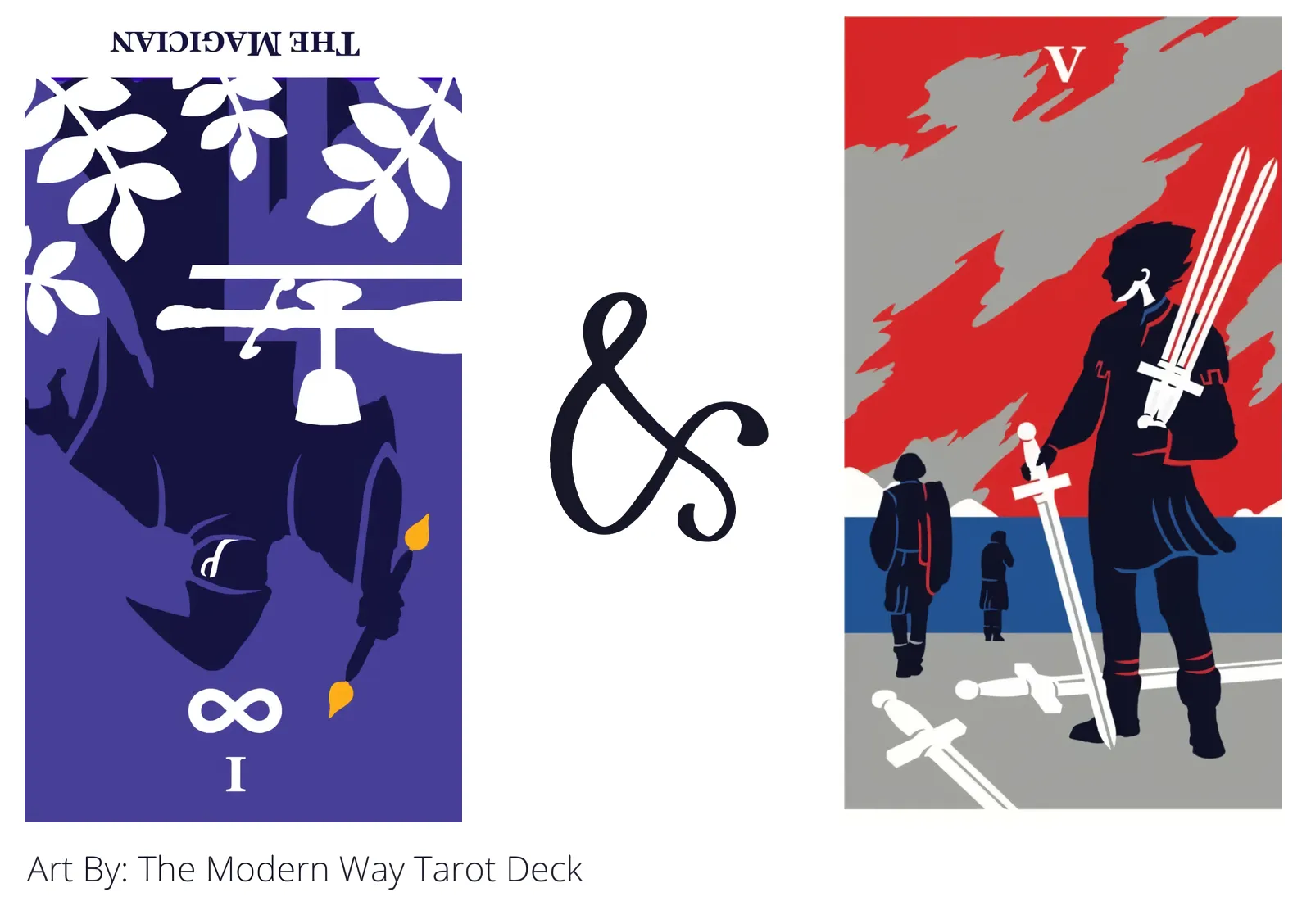 the magician reversed and five of swords tarot cards together