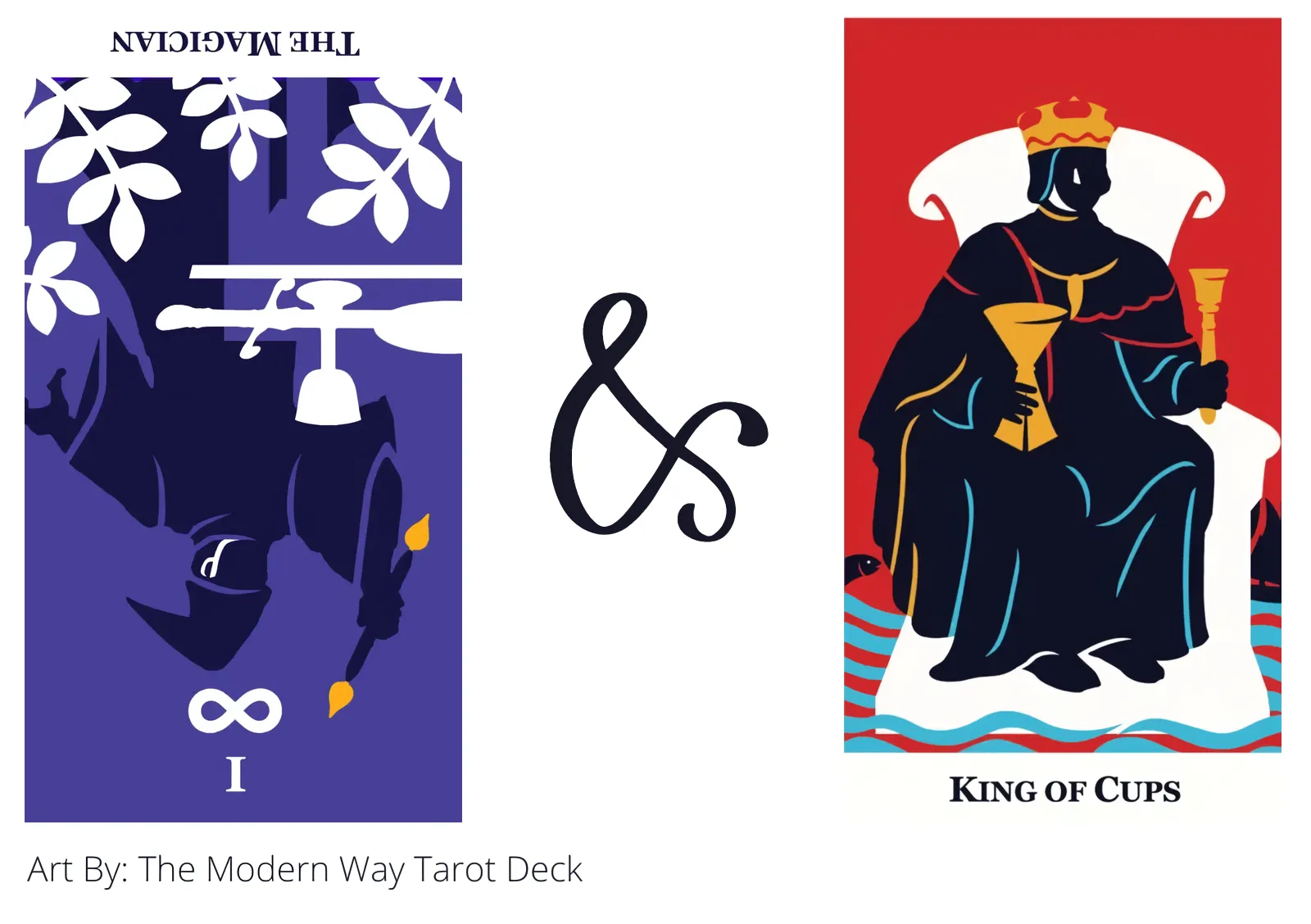the magician reversed and king of cups tarot cards together