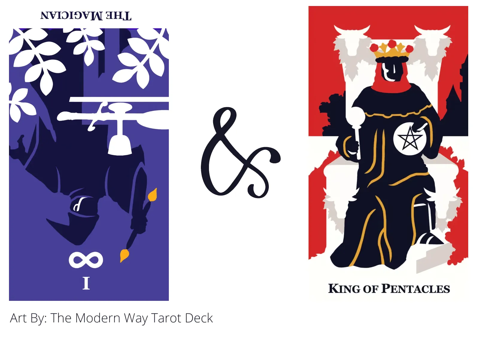 the magician reversed and king of pentacles tarot cards together
