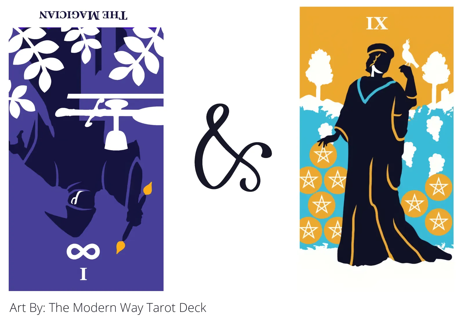 the magician reversed and nine of pentacles tarot cards together