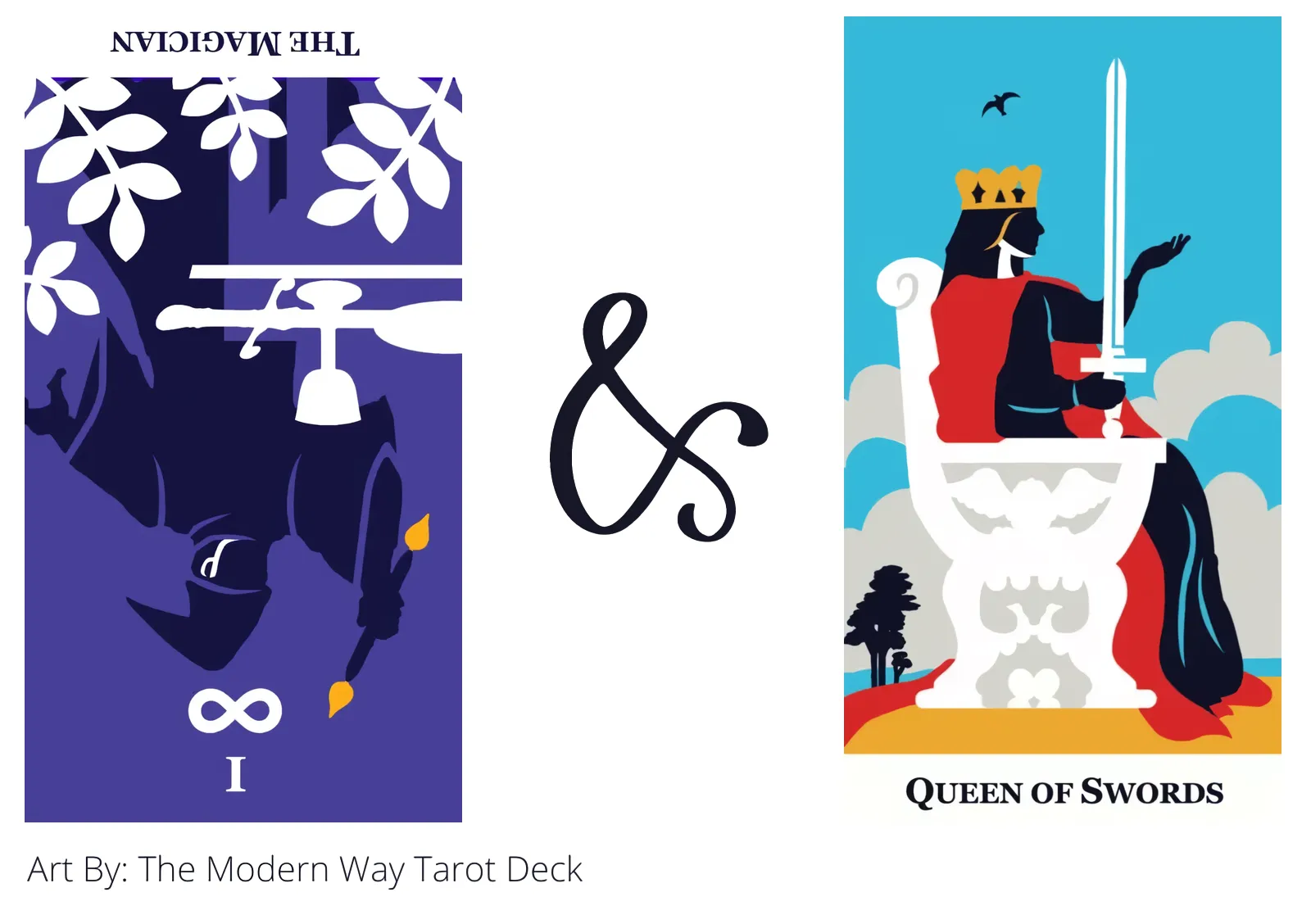 the magician reversed and queen of swords tarot cards together