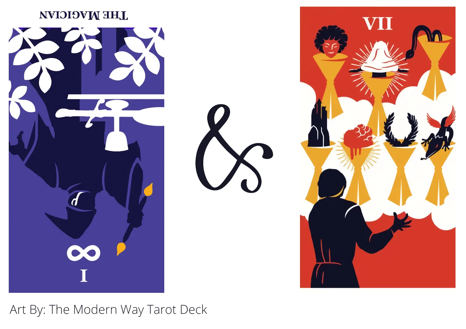 the magician reversed and seven of cups tarot cards together