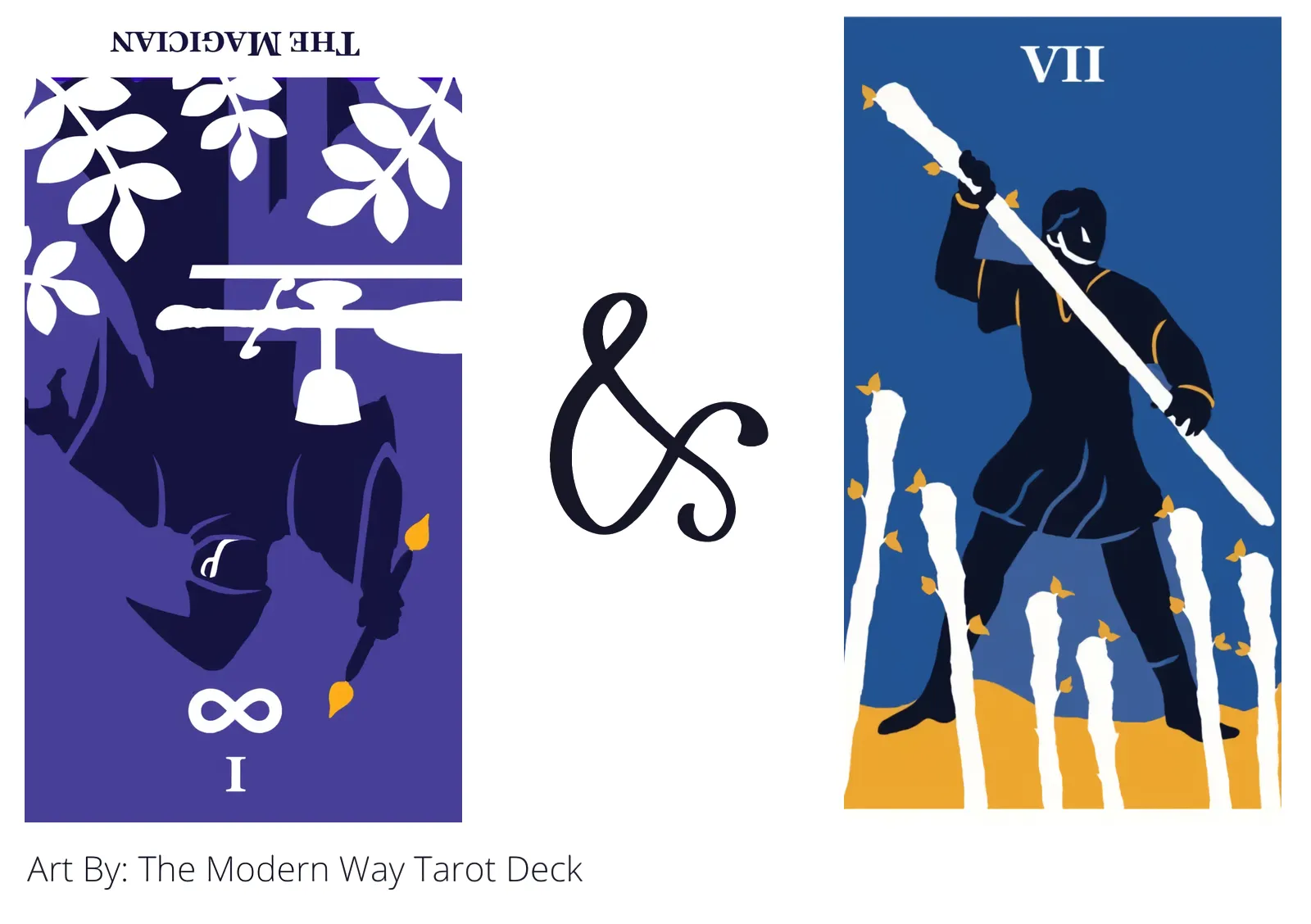 the magician reversed and seven of wands tarot cards together