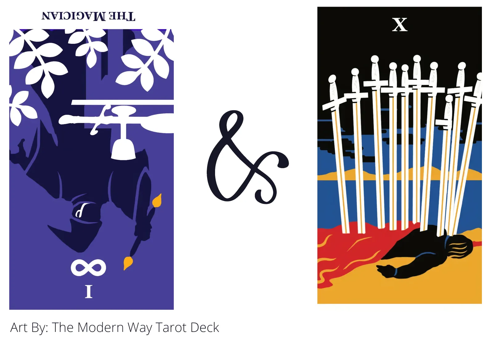 the magician reversed and ten of swords tarot cards together