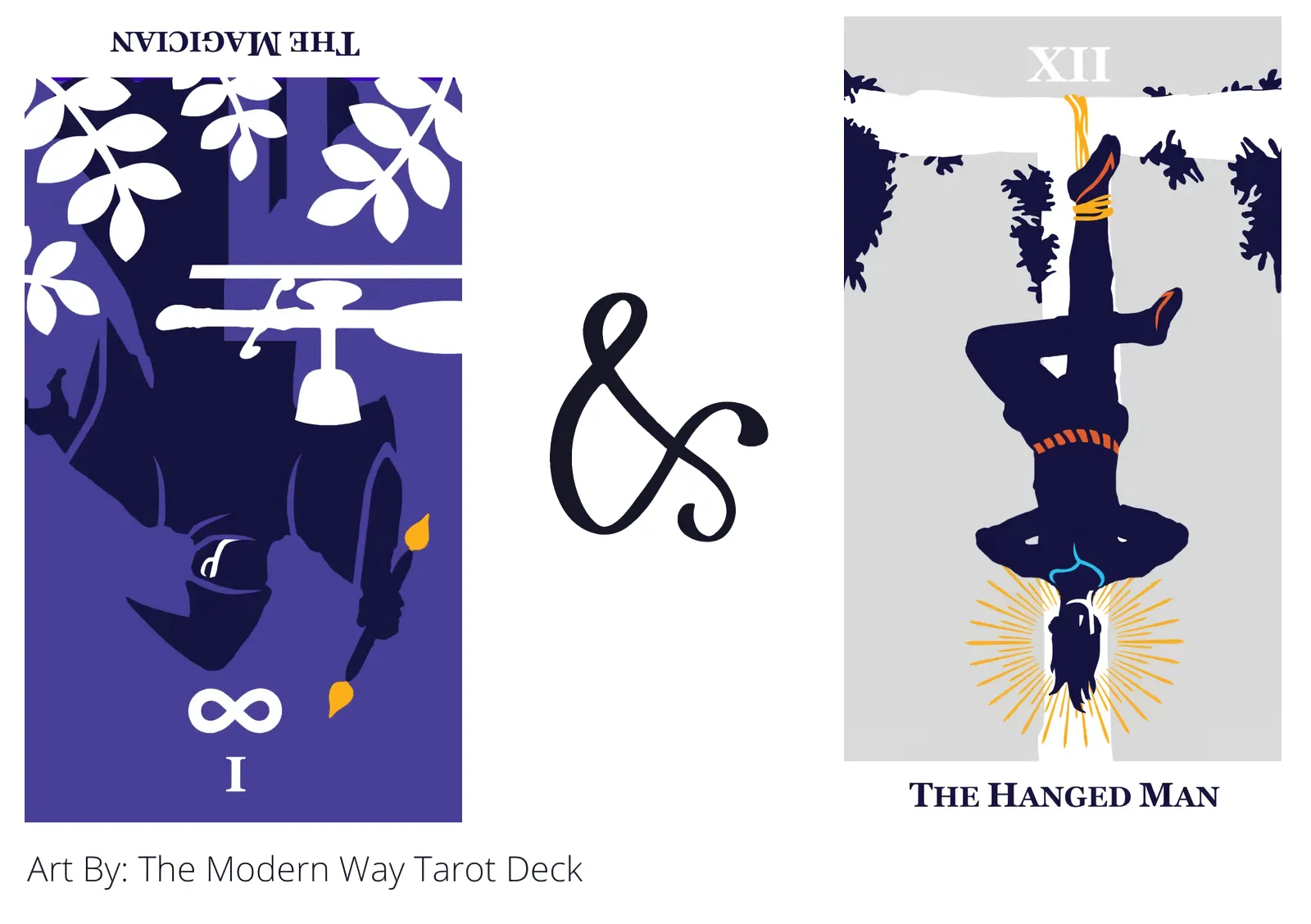 the magician reversed and the hanged man tarot cards together