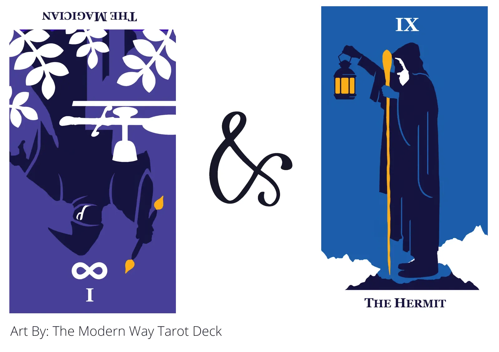 the magician reversed and the hermit tarot cards together