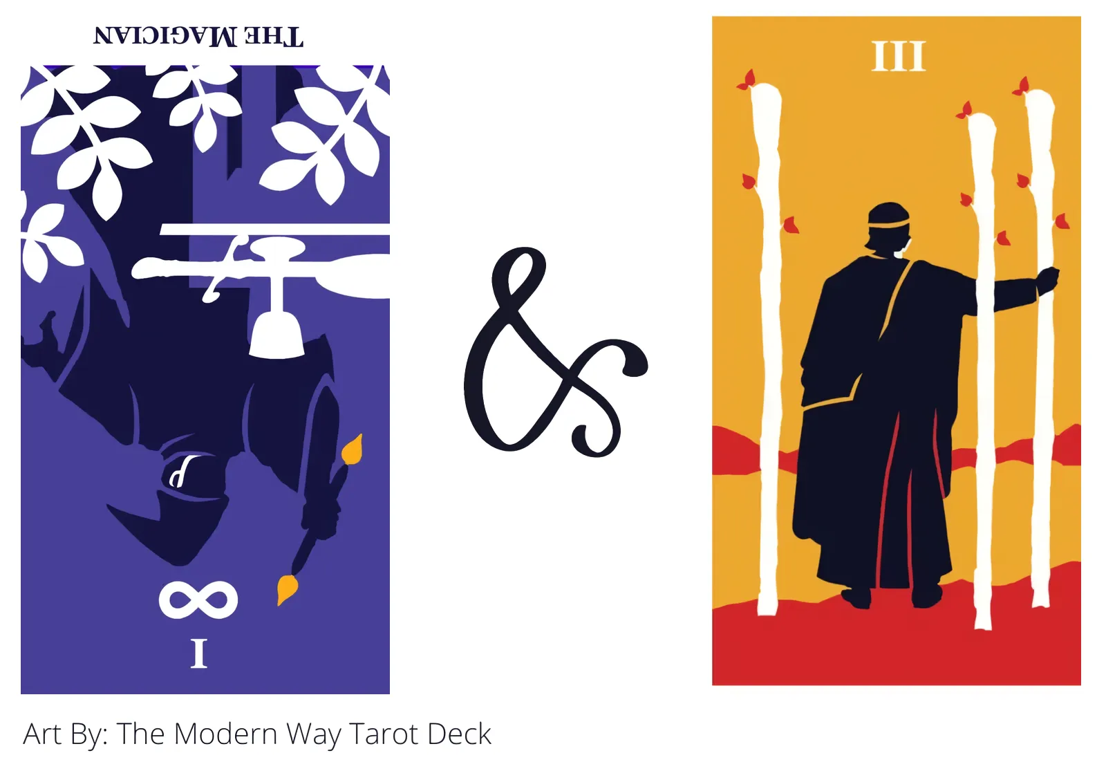 the magician reversed and three of wands tarot cards together