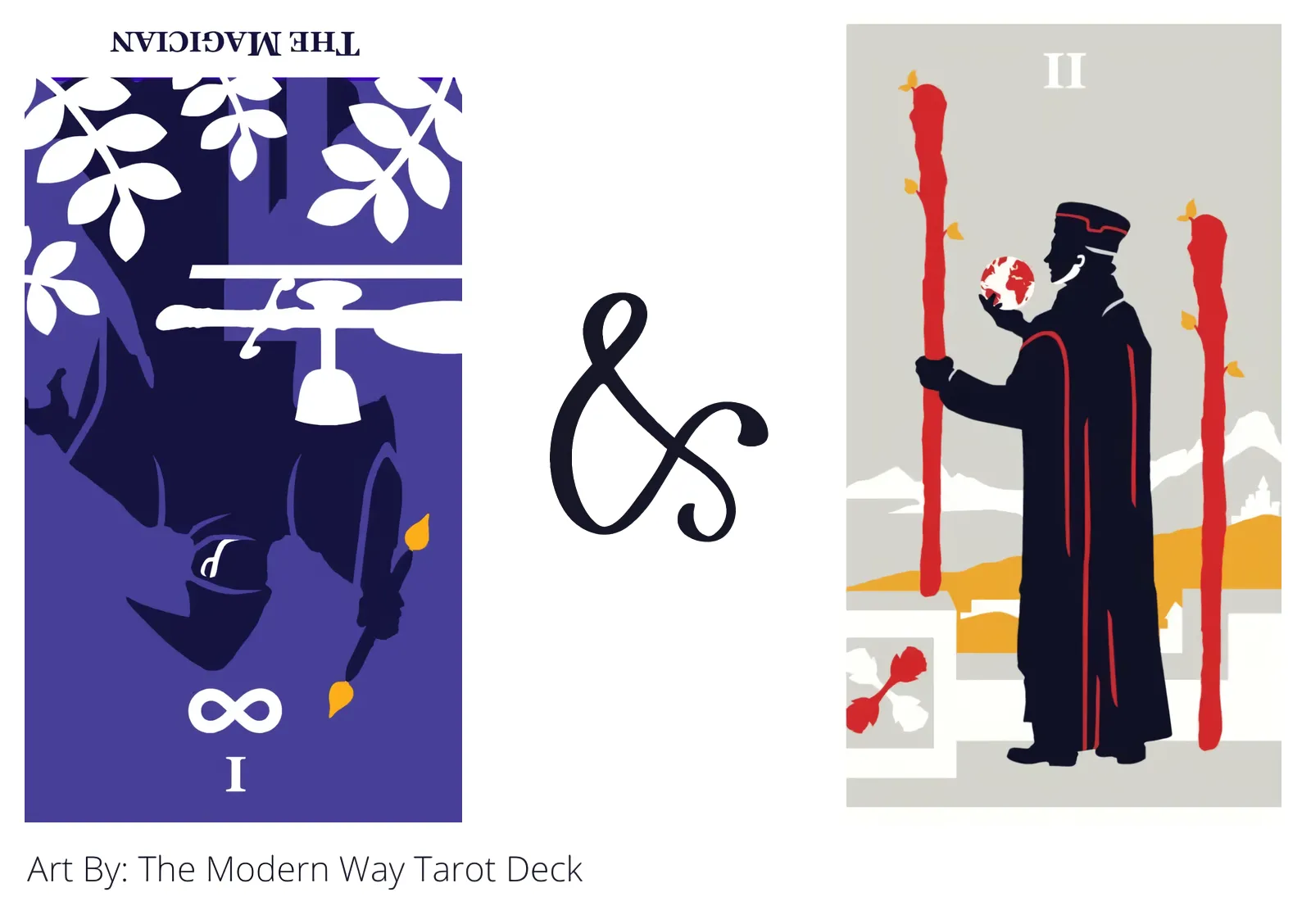 the magician reversed and two of wands tarot cards together