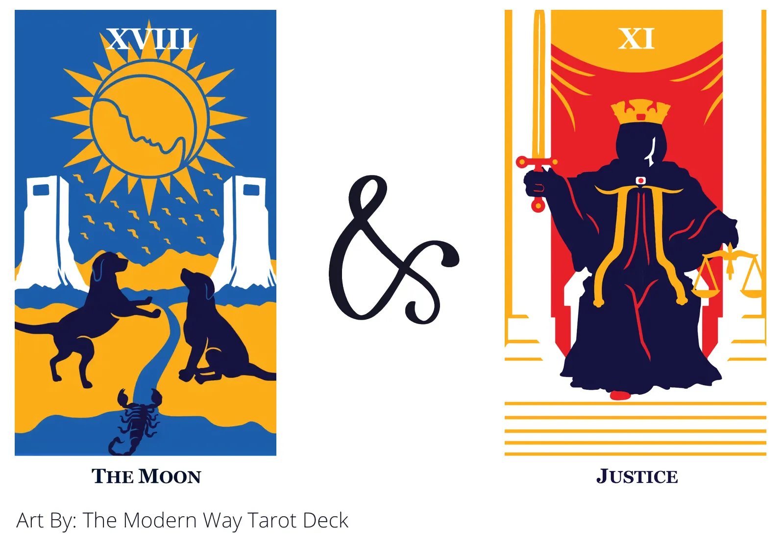 the moon and justice tarot cards together