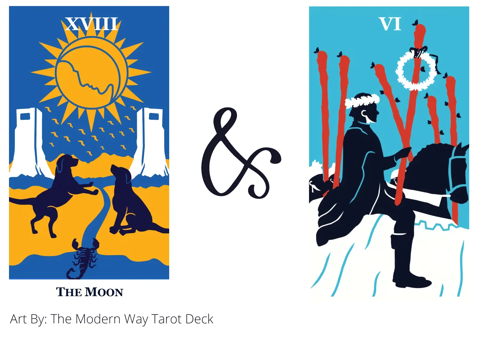 the moon and six of wands tarot cards together