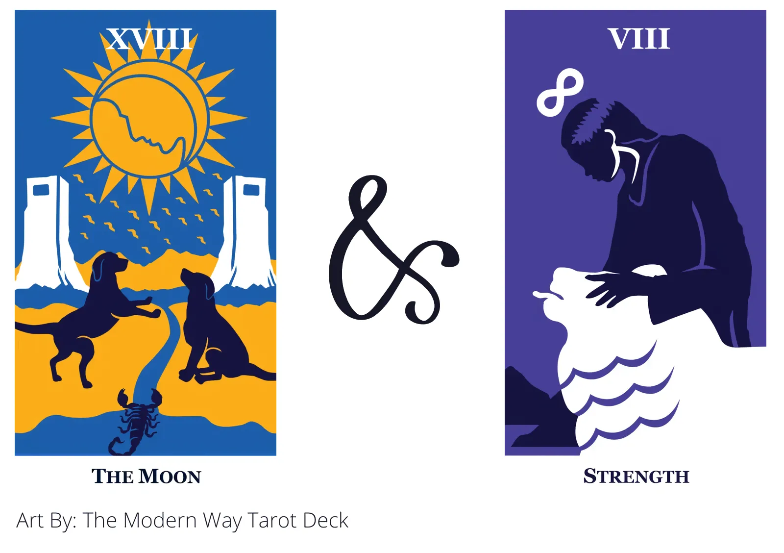 the moon and strength tarot cards together