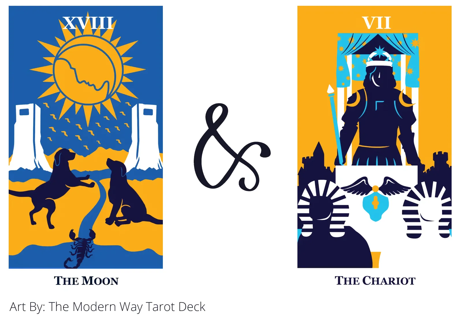 the moon and the chariot tarot cards together