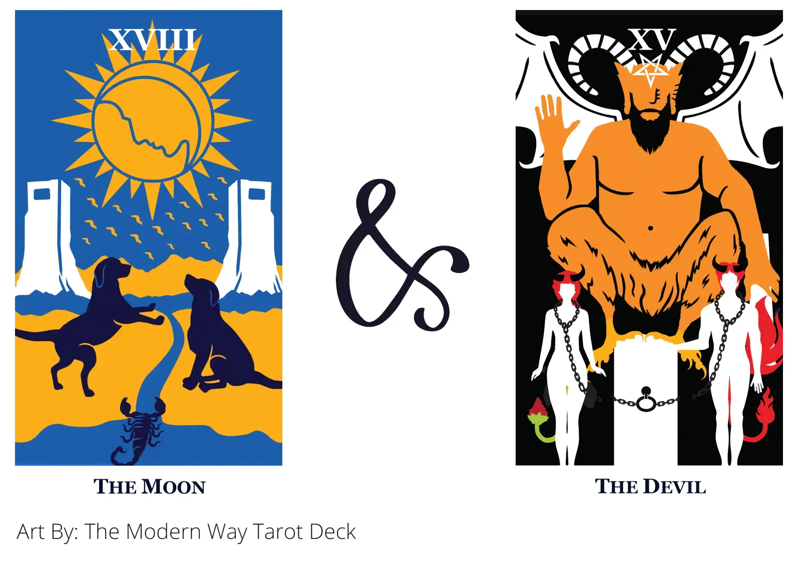 the moon and the devil tarot cards together