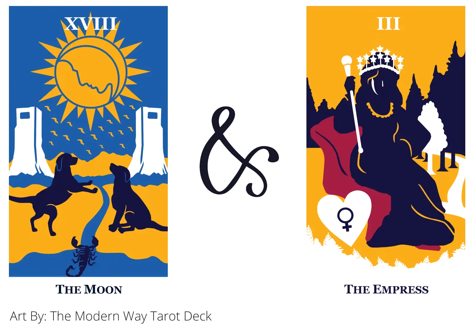 the moon and the empress tarot cards together