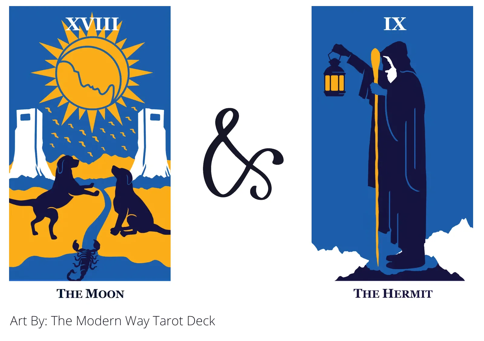 the moon and the hermit tarot cards together