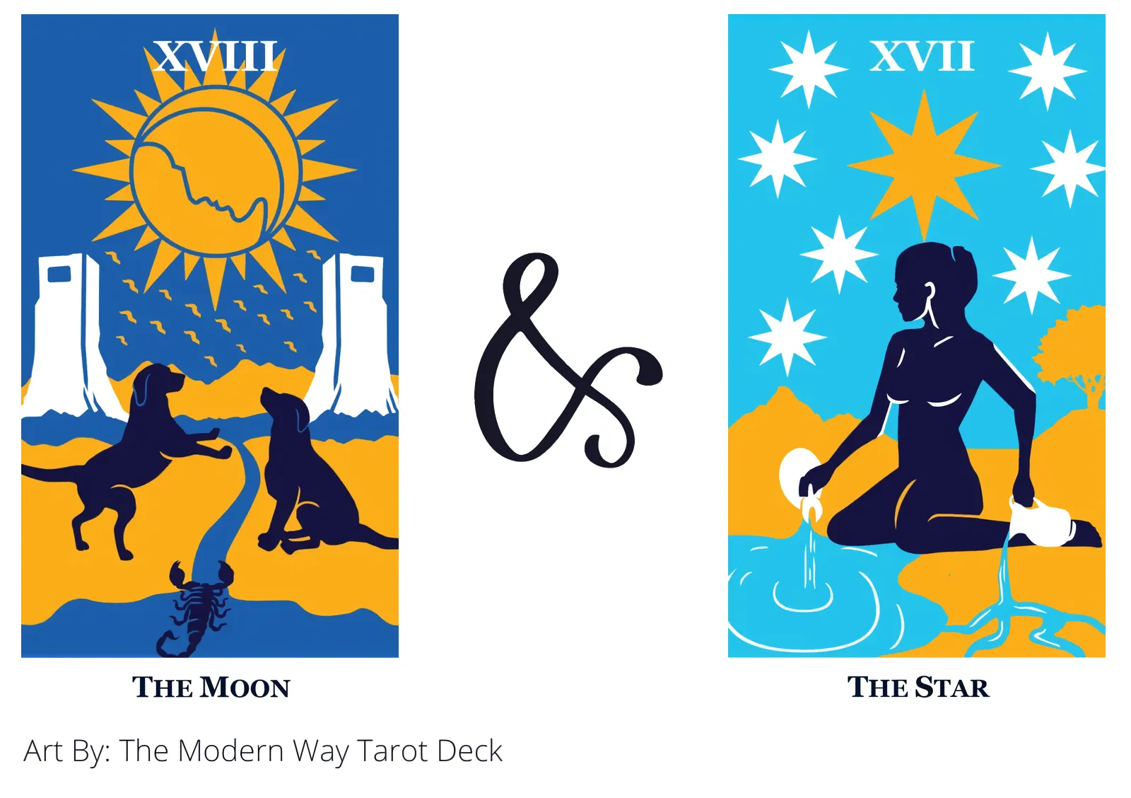 the moon and the star tarot cards together