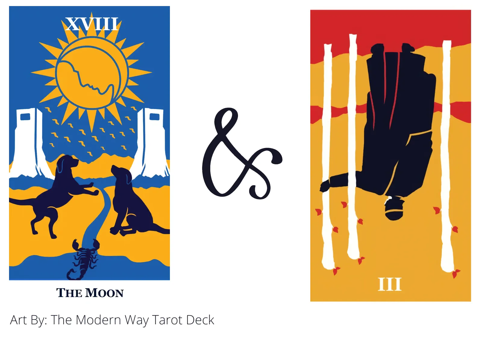 the moon and three of wands reversed tarot cards together