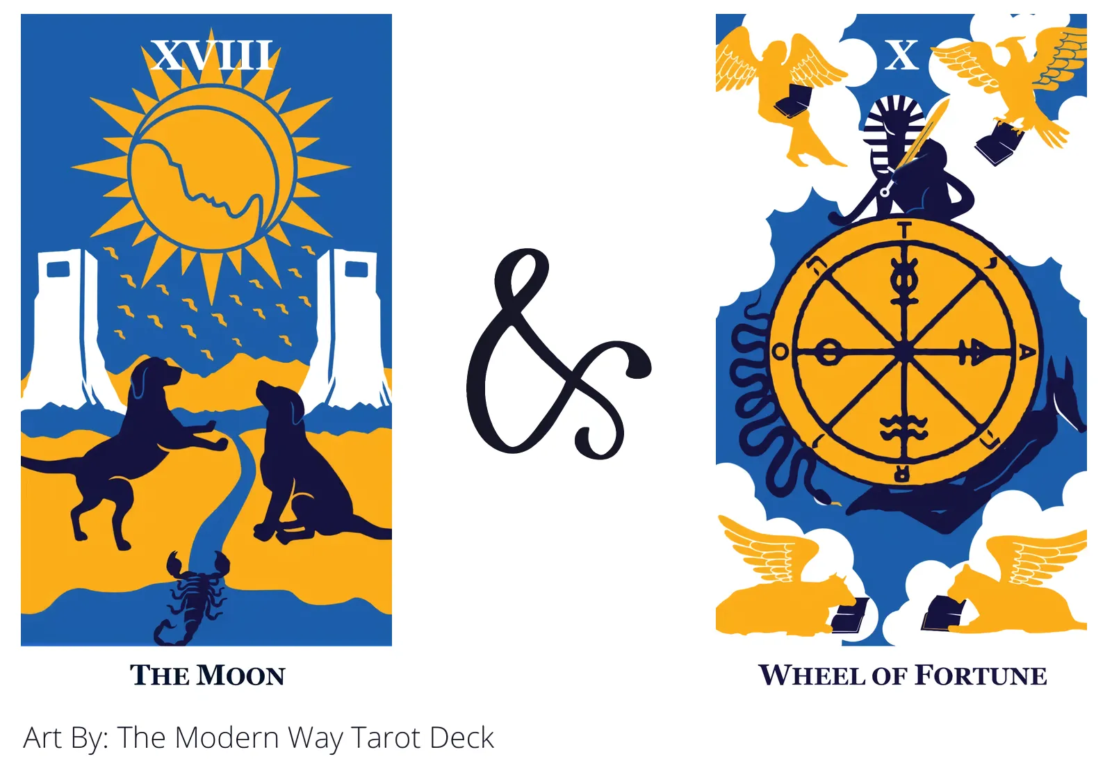 the moon and wheel of fortune tarot cards together