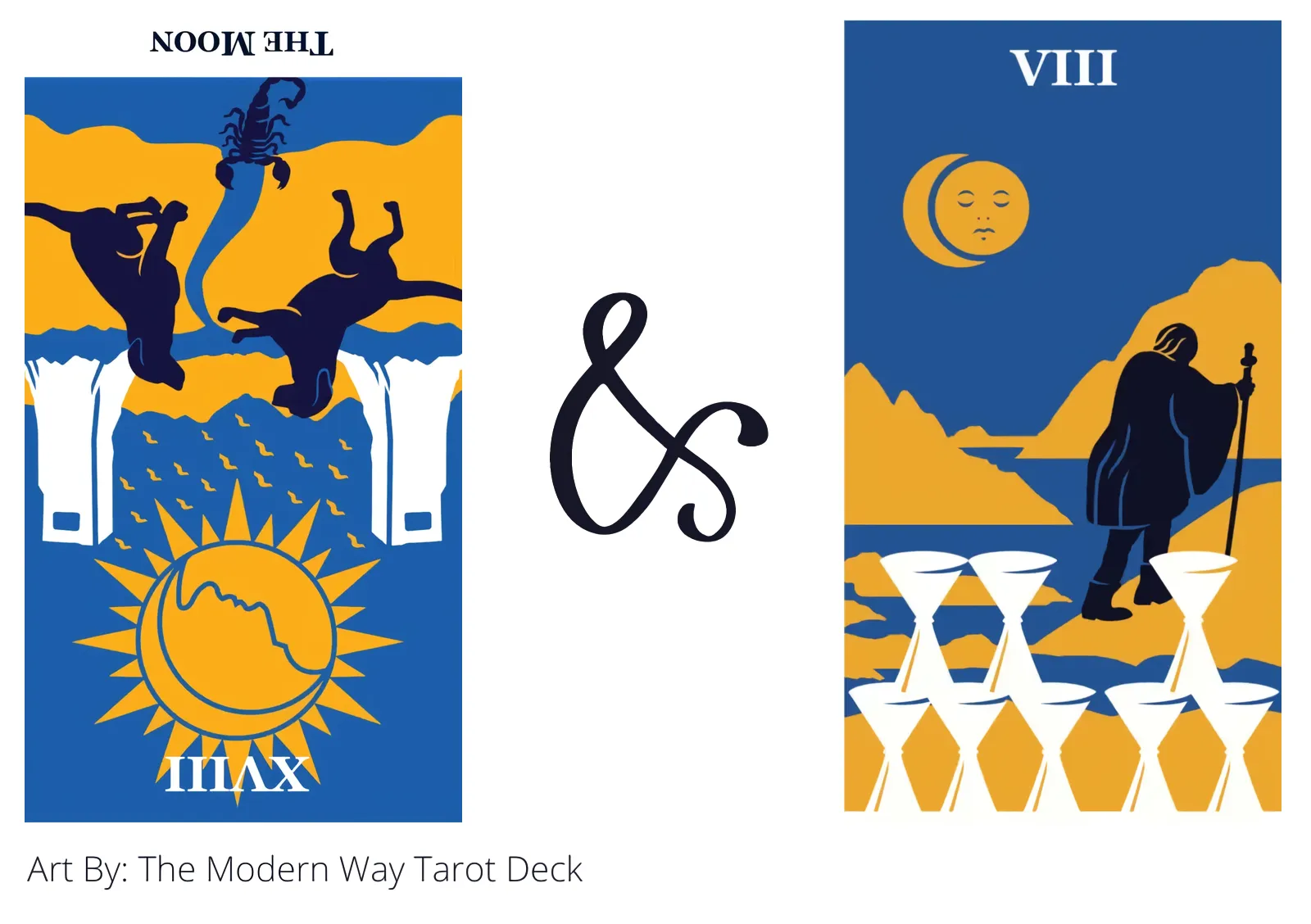 the moon reversed and eight of cups tarot cards together
