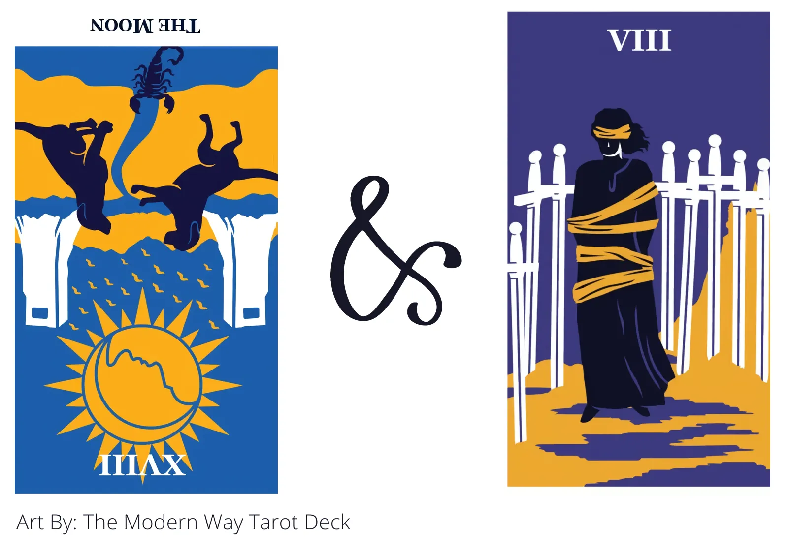 the moon reversed and eight of swords tarot cards together