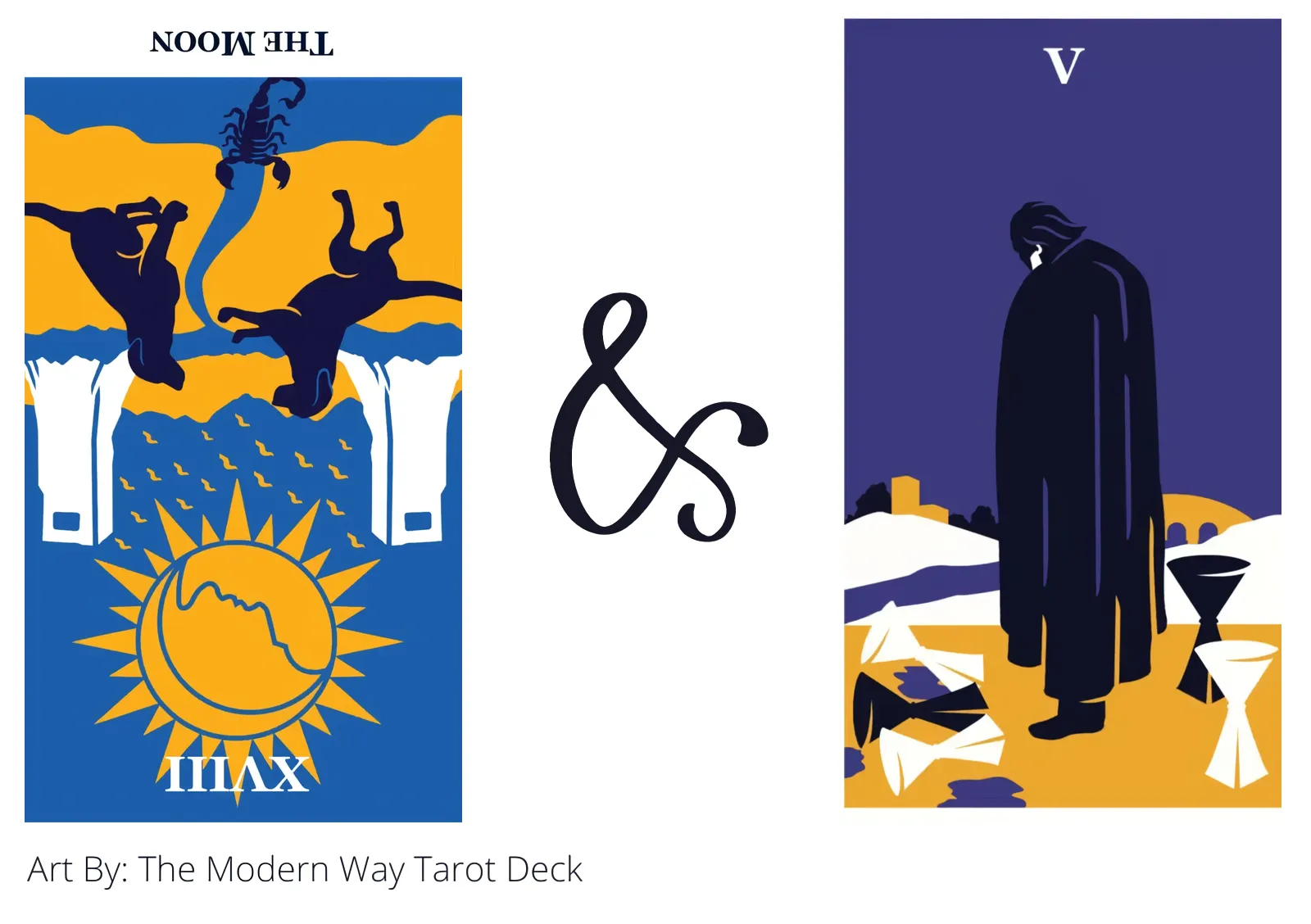 the moon reversed and five of cups tarot cards together