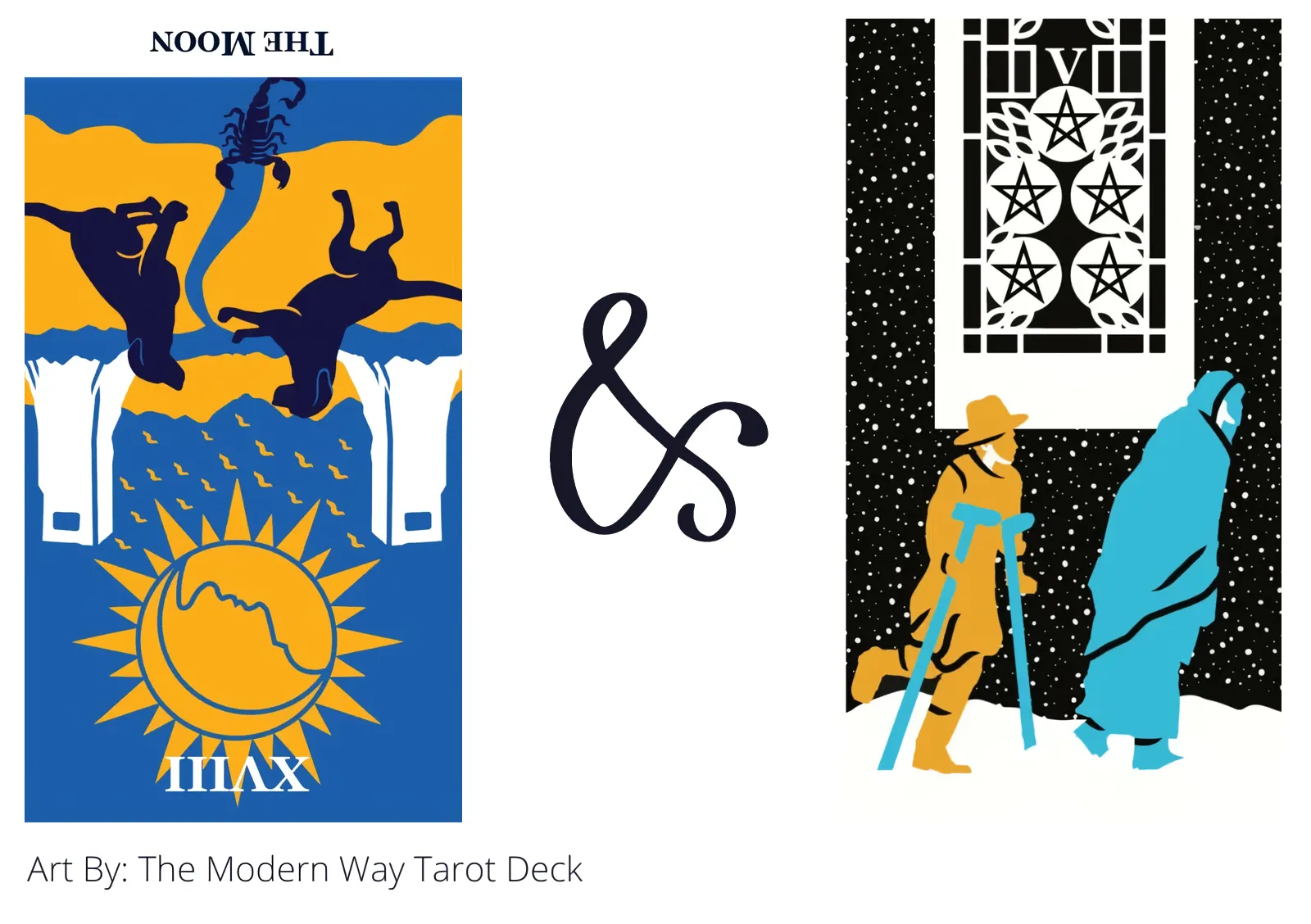 the moon reversed and five of pentacles tarot cards together