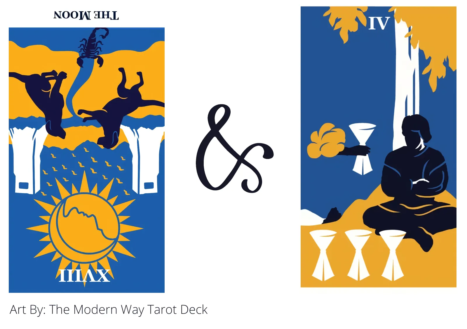 the moon reversed and four of cups tarot cards together
