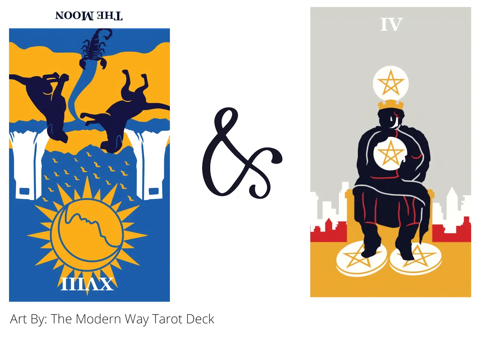 the moon reversed and four of pentacles tarot cards together