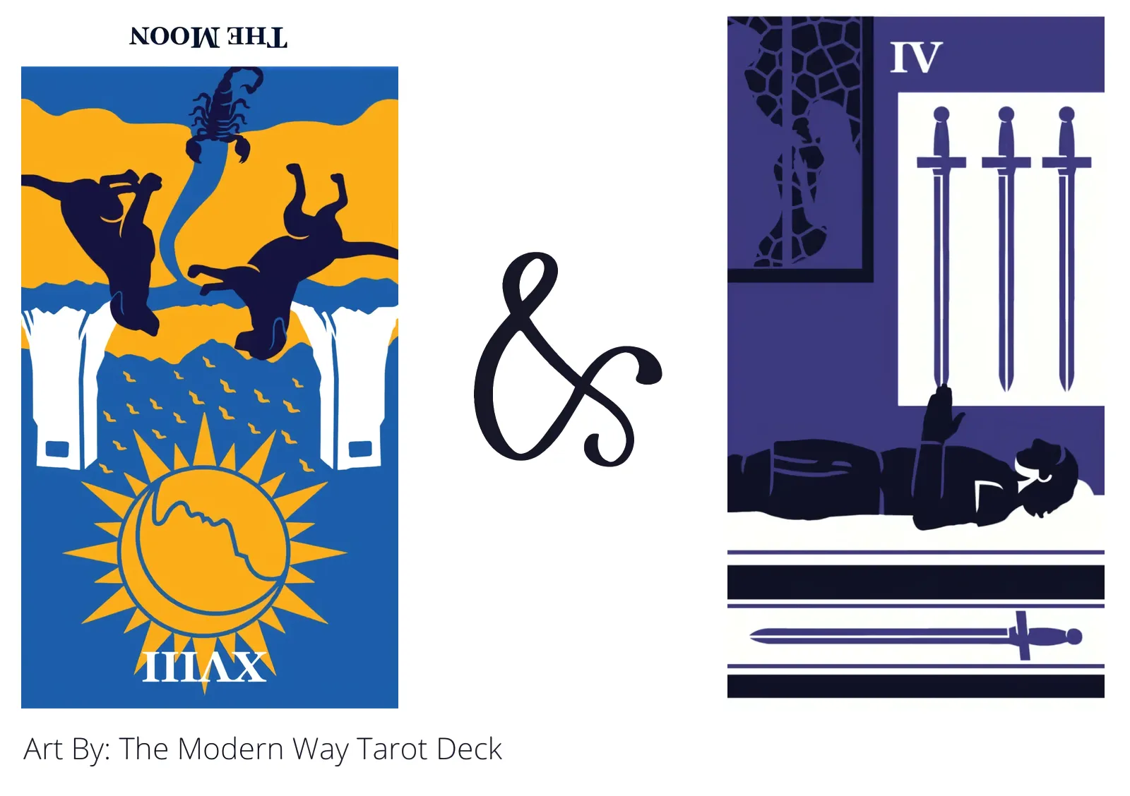 the moon reversed and four of swords tarot cards together