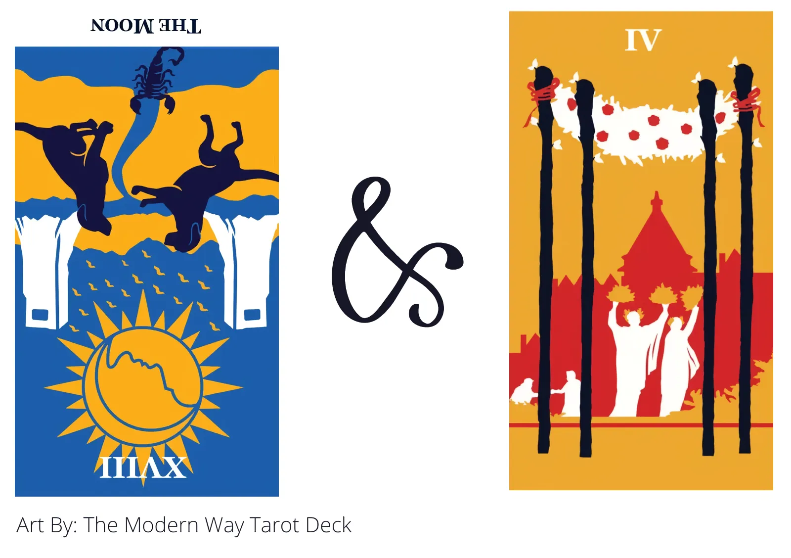the moon reversed and four of wands tarot cards together