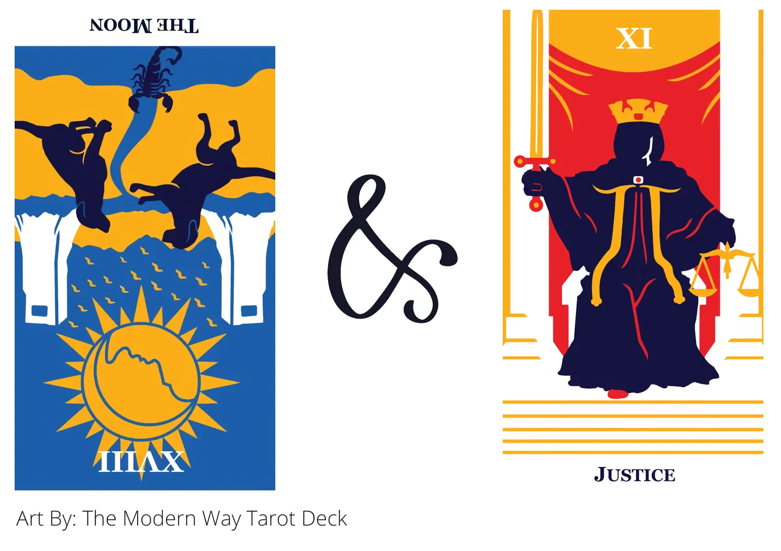 the moon reversed and justice tarot cards together