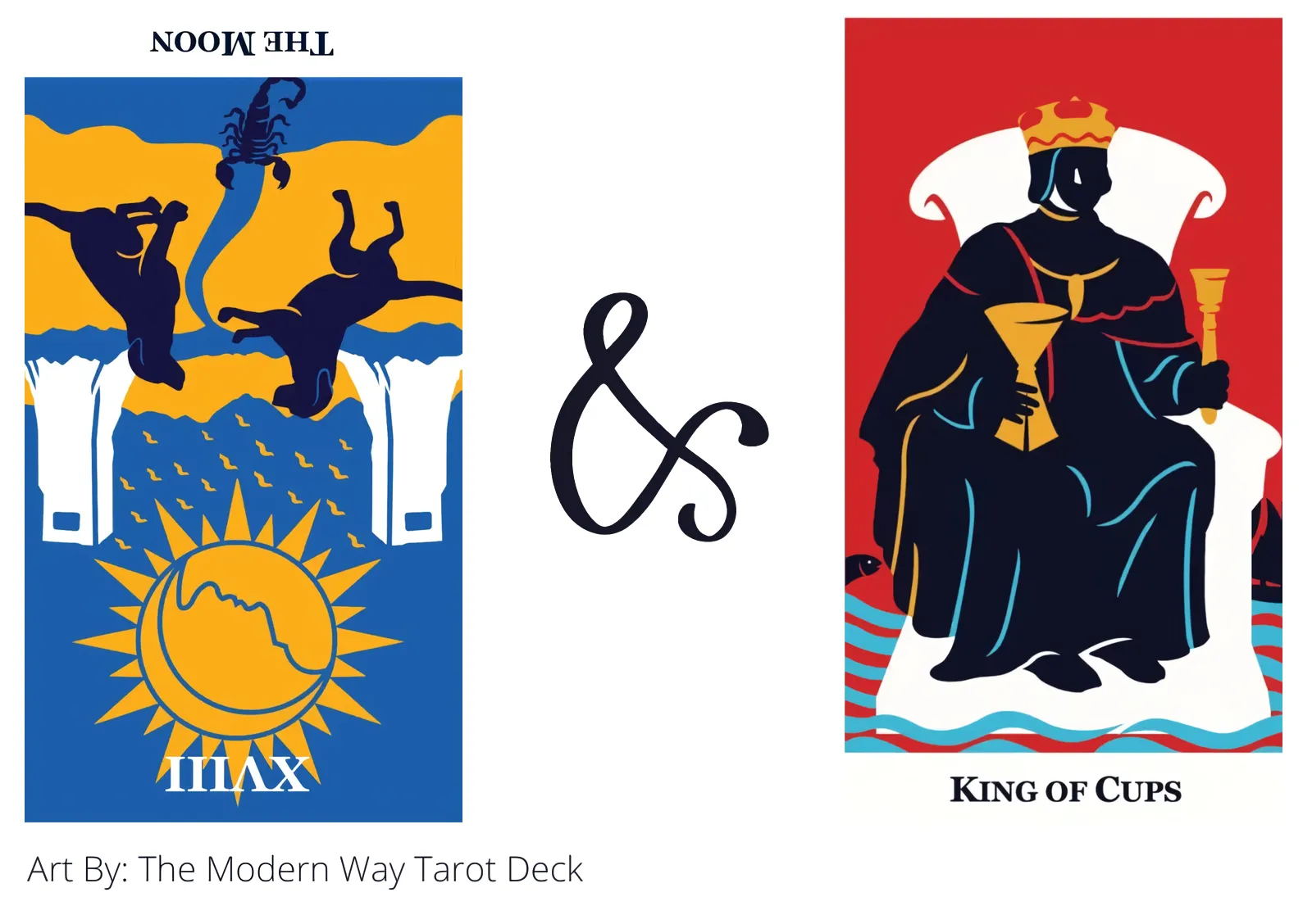 the moon reversed and king of cups tarot cards together