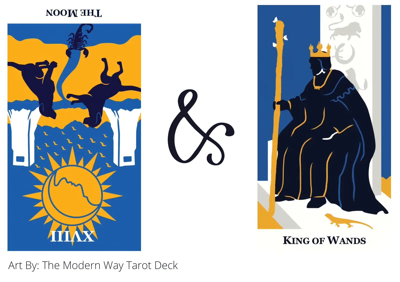 the moon reversed and king of wands tarot cards together