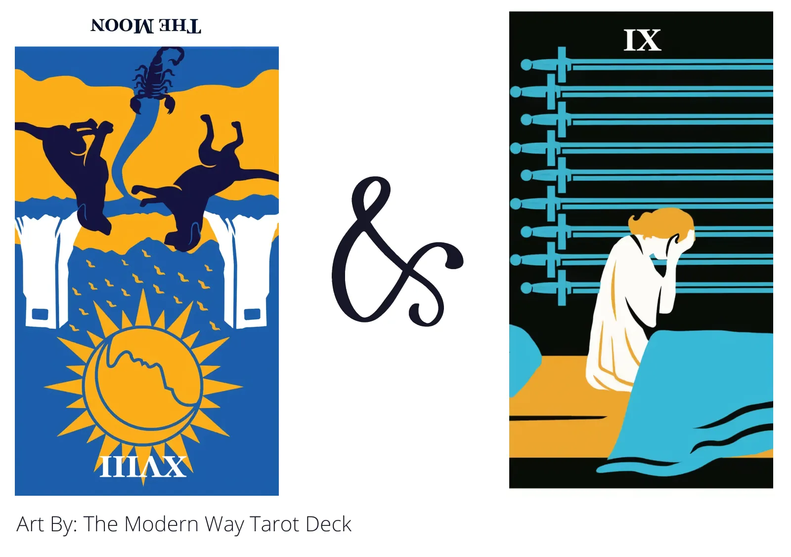 the moon reversed and nine of swords tarot cards together