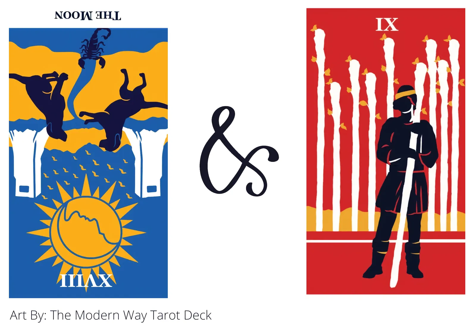 the moon reversed and nine of wands tarot cards together