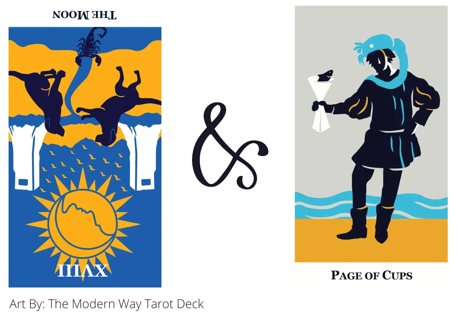the moon reversed and page of cups tarot cards together