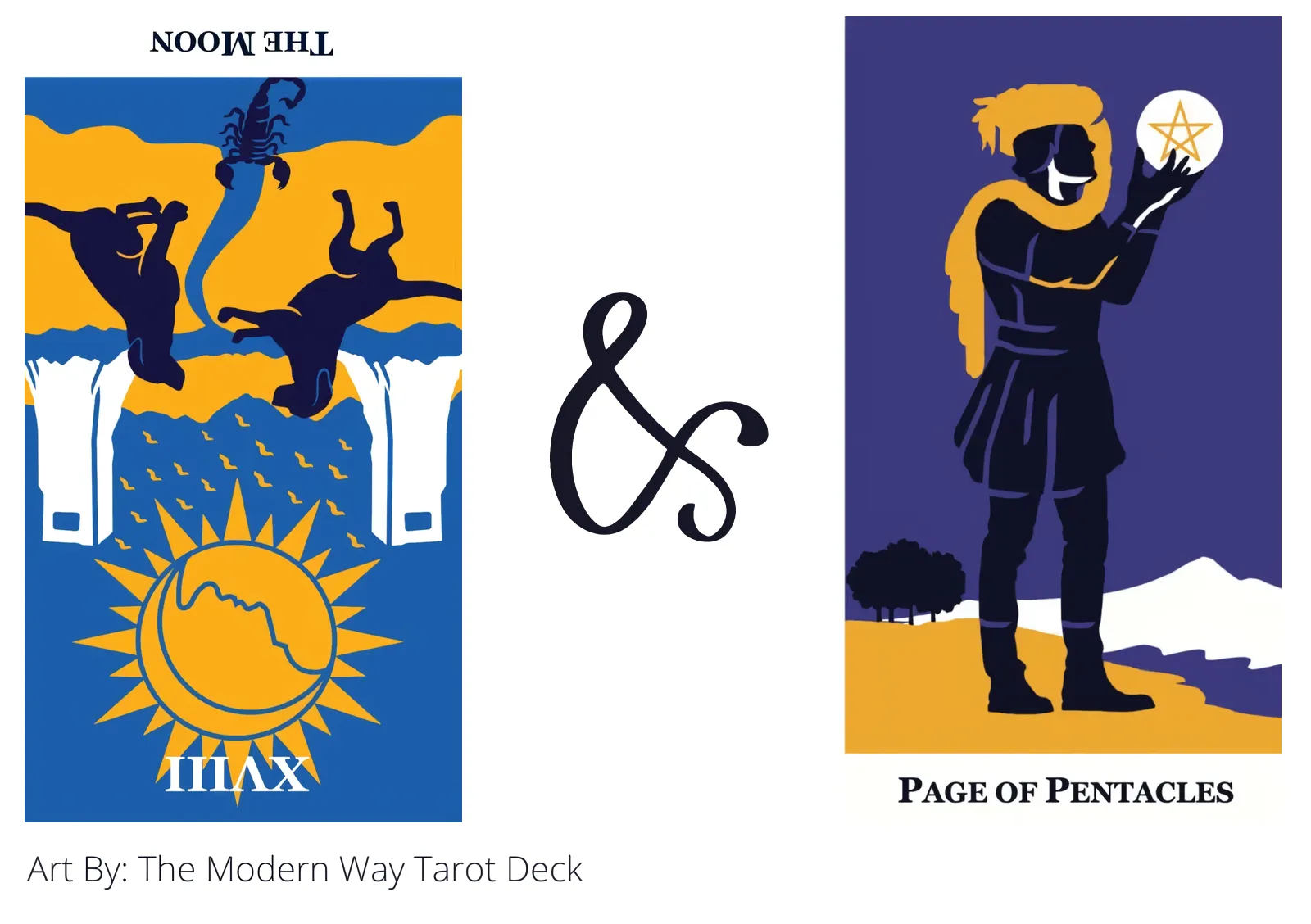 the moon reversed and page of pentacles tarot cards together
