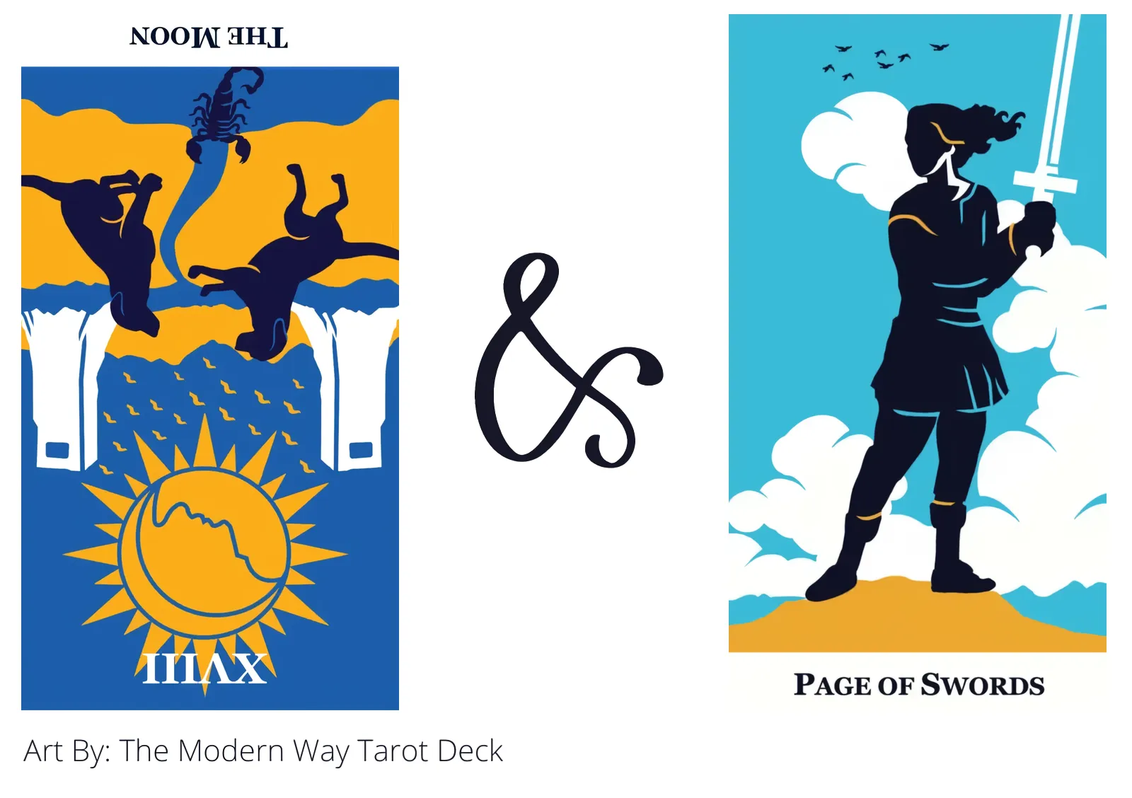 the moon reversed and page of swords tarot cards together