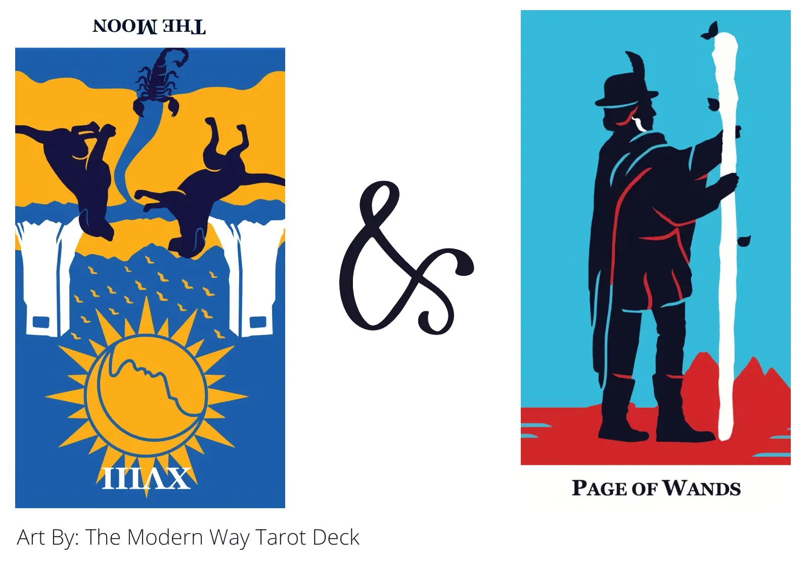 the moon reversed and page of wands tarot cards together