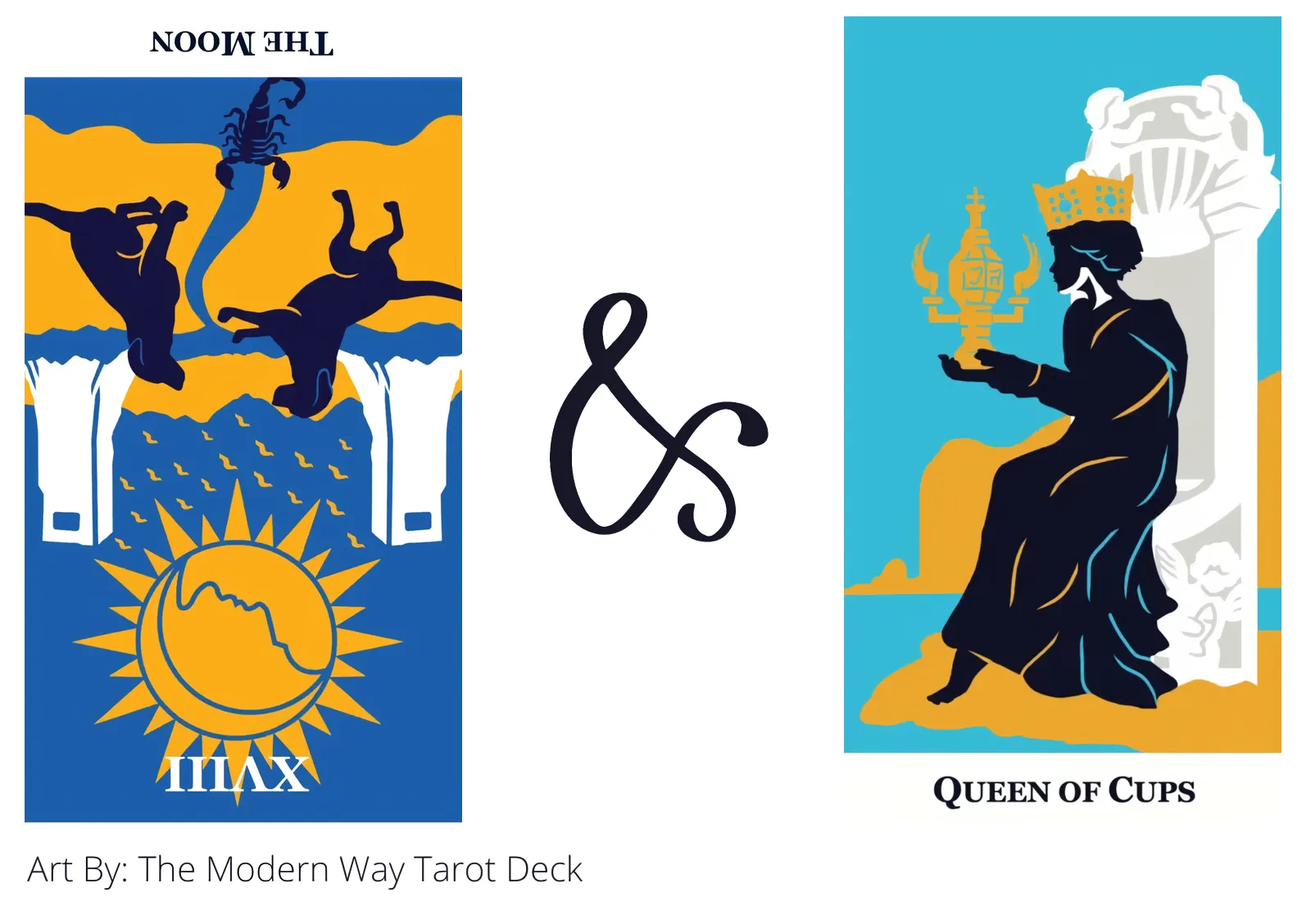 the moon reversed and queen of cups tarot cards together