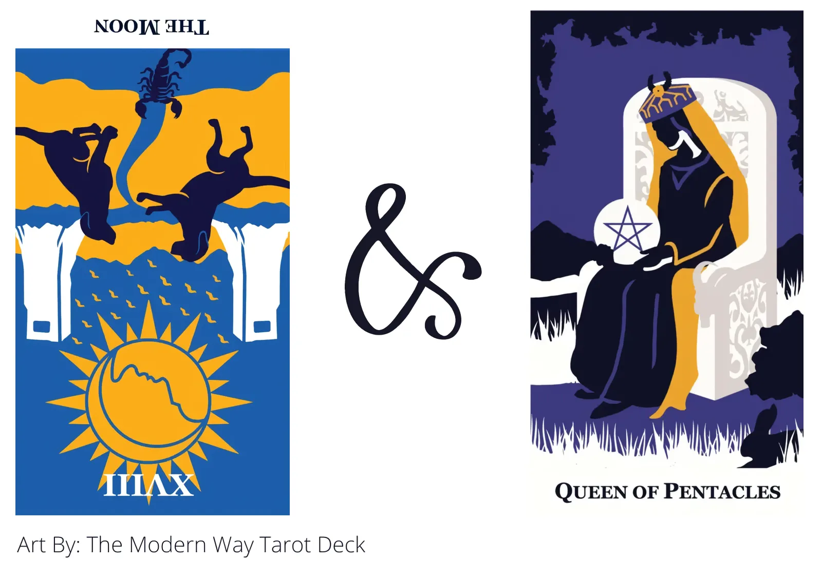 the moon reversed and queen of pentacles tarot cards together
