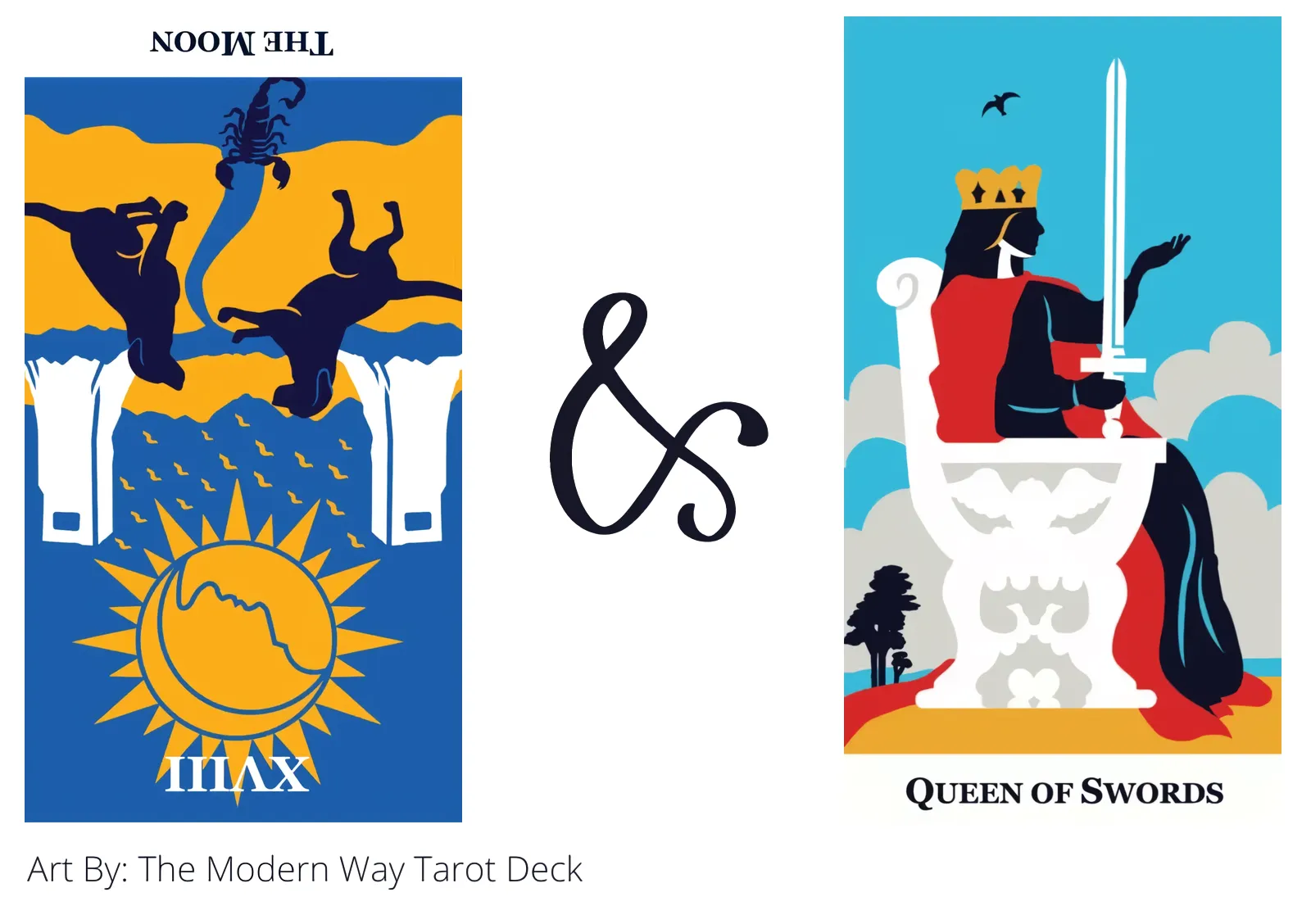 the moon reversed and queen of swords tarot cards together