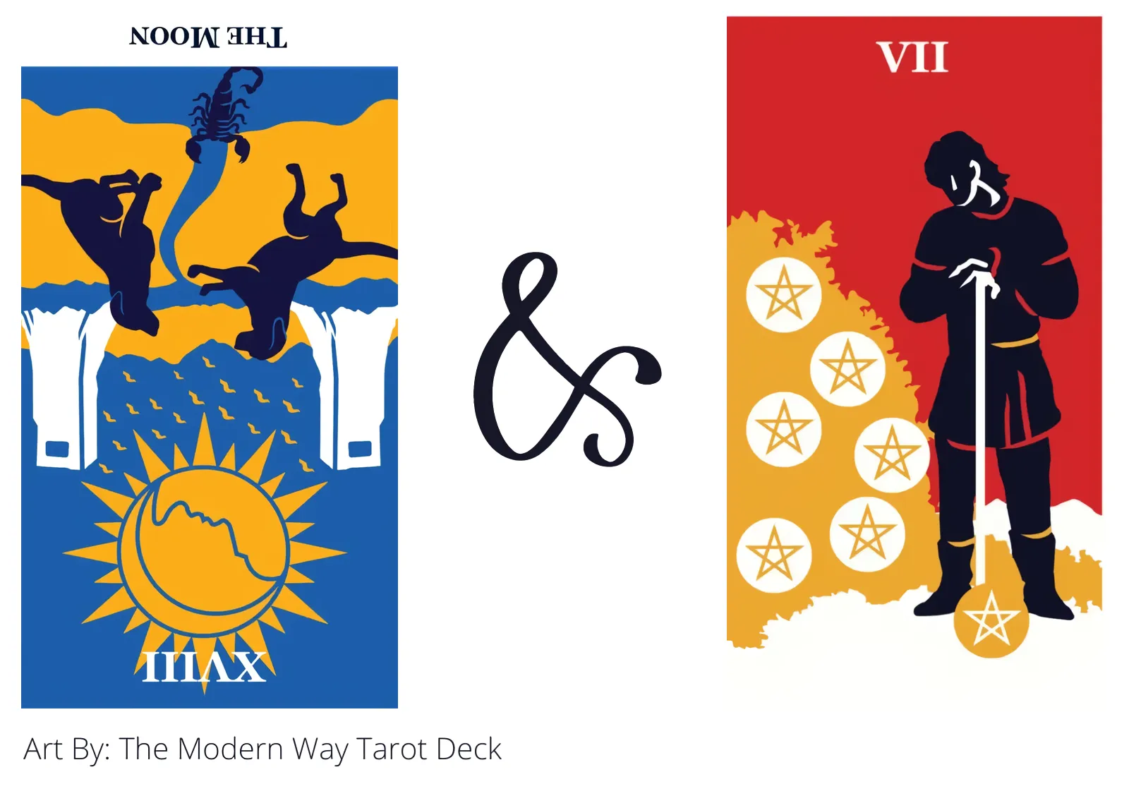 the moon reversed and seven of pentacles tarot cards together