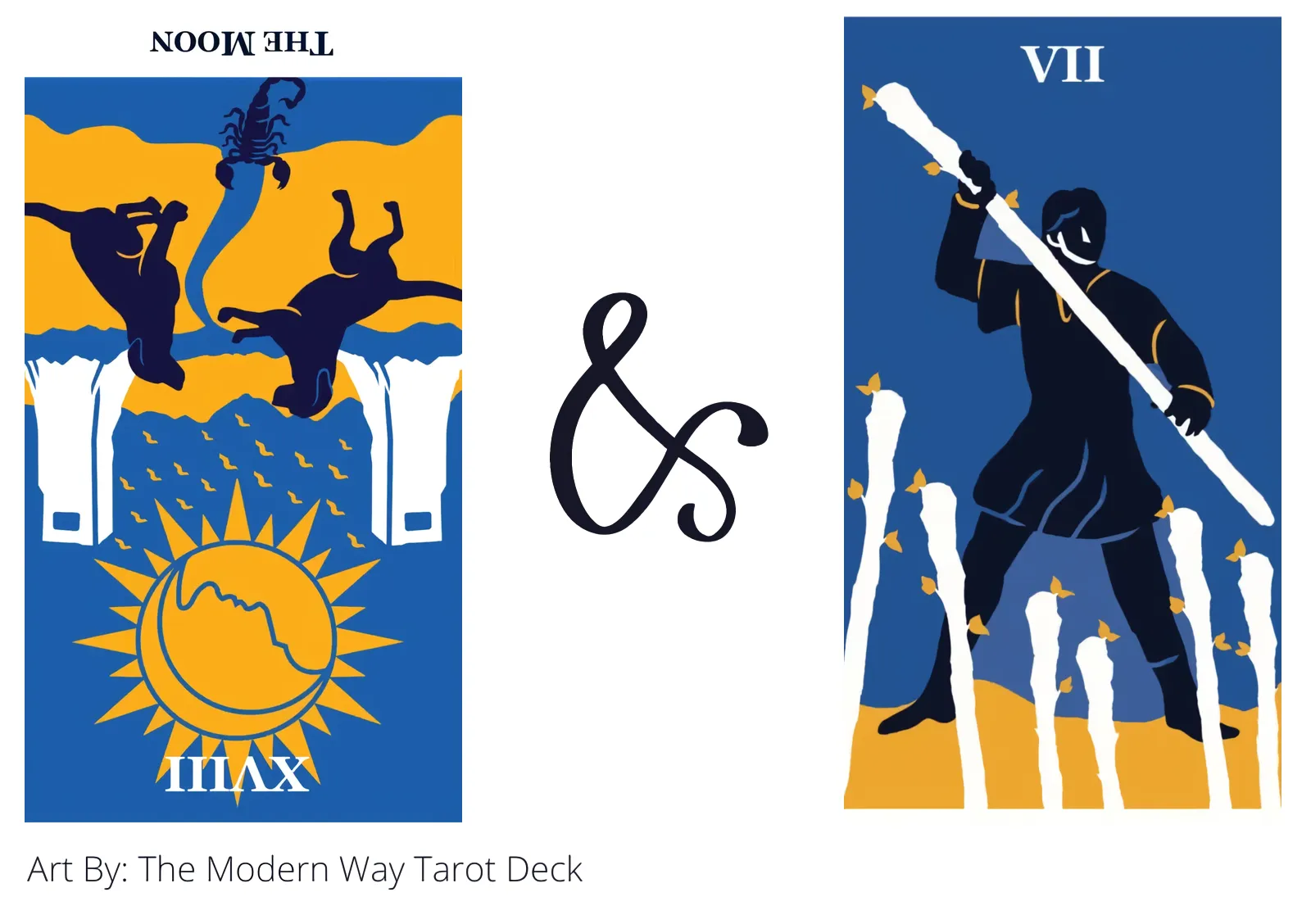 the moon reversed and seven of wands tarot cards together