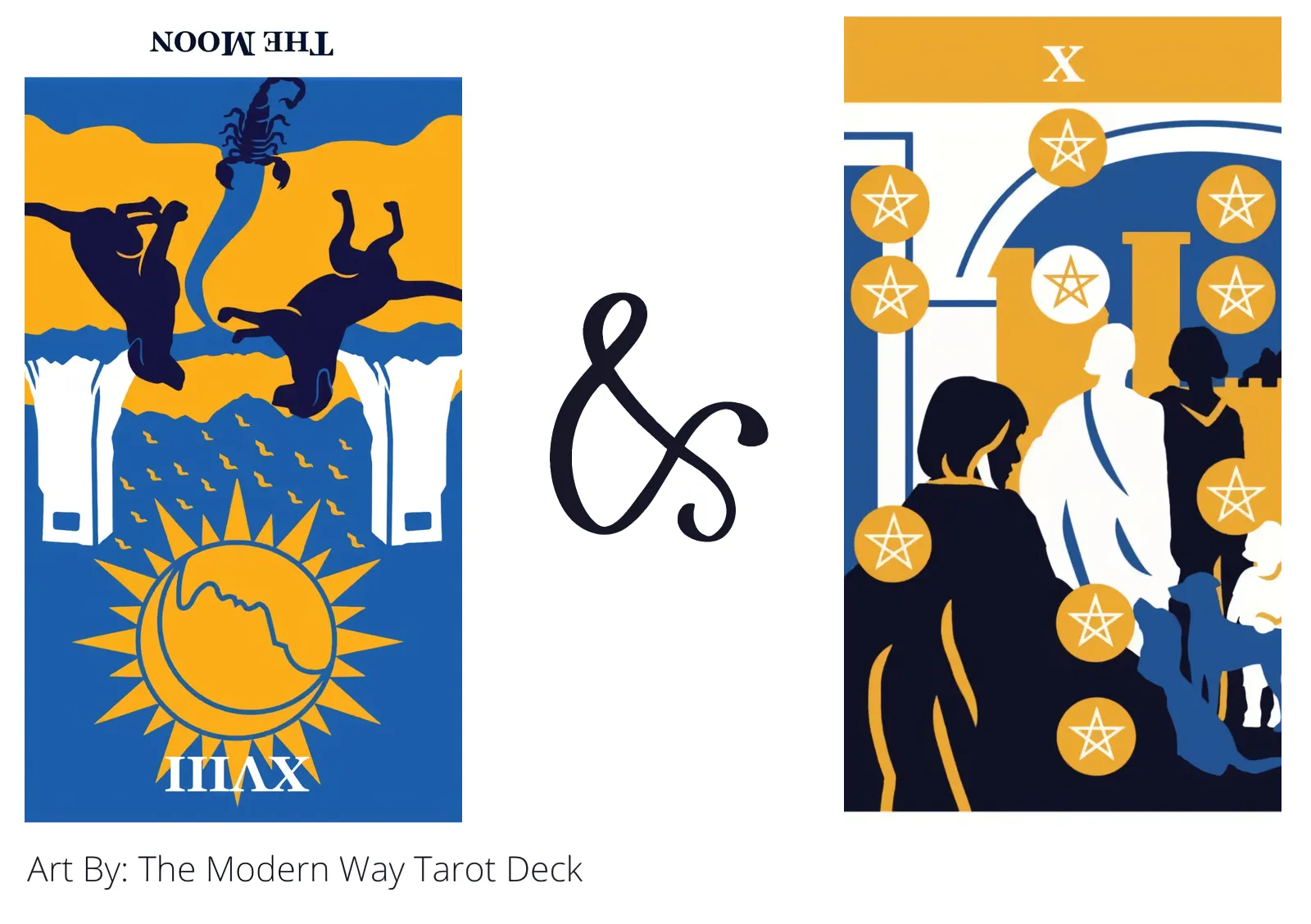 the moon reversed and ten of pentacles tarot cards together