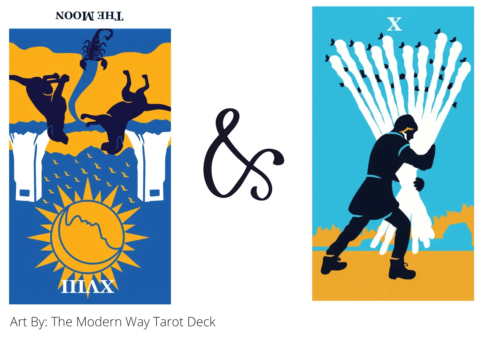 the moon reversed and ten of wands tarot cards together