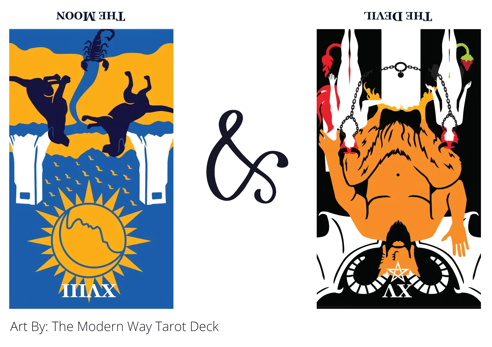 the moon reversed and the devil reversed tarot cards together