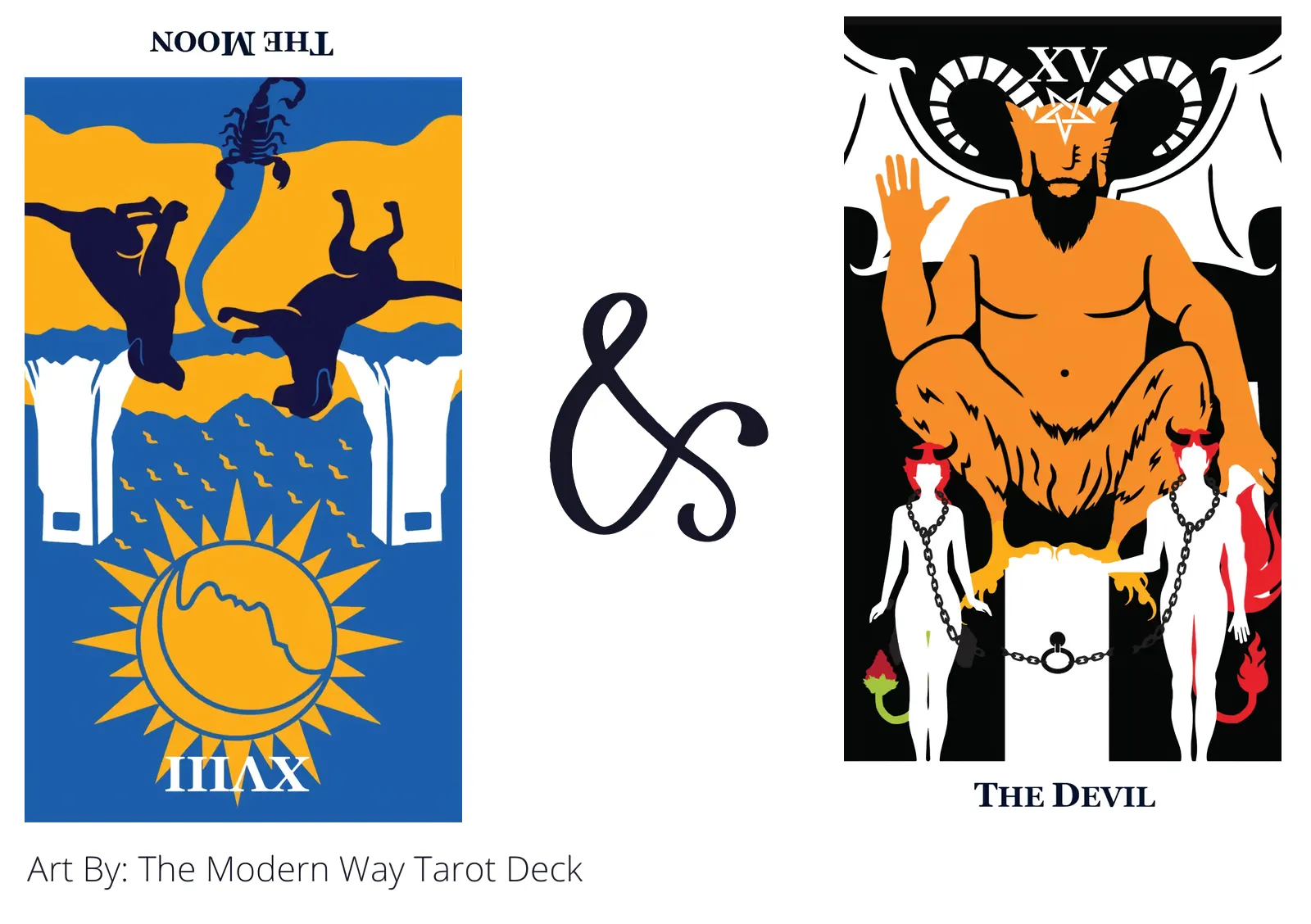the moon reversed and the devil tarot cards together